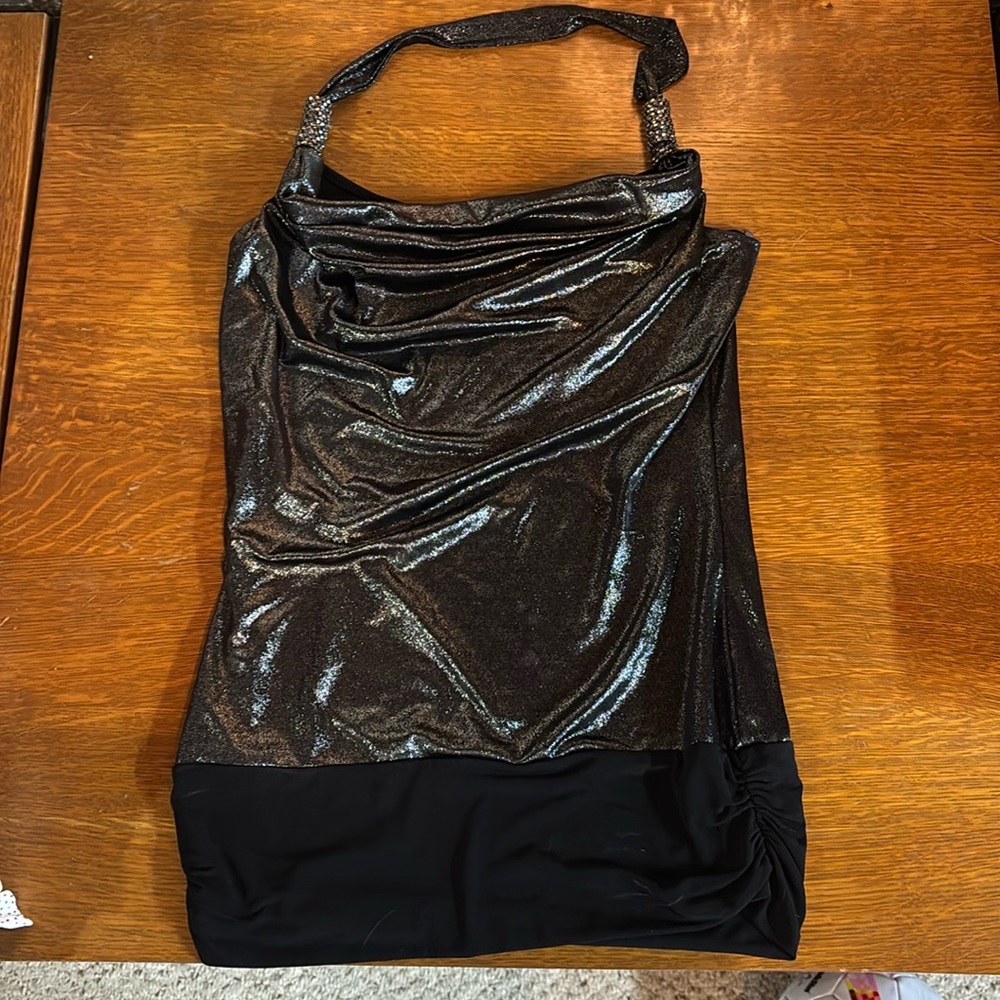 Black with silver shimmer halter tank